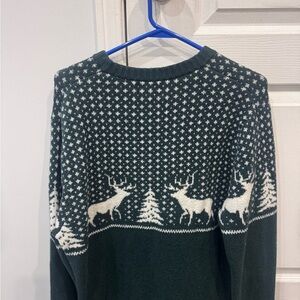 Old Navy Dark Green and White Reindeer Crewneck Sweater